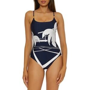 Trina Turk Women's Printed One-Piece Swimsuit, Navy, Size 10 0306